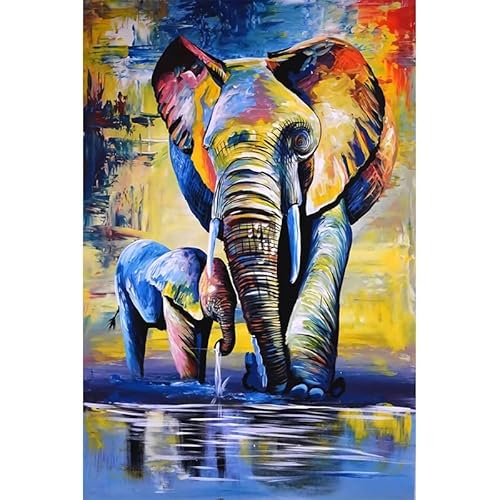 Aquarell Elefant Leinwand Gemälde Wandkunst Tiere Poster und Drucke Elefanten Familienbilder for Wohnzimmer Dekor (Color : CH064, Size : 60X80CM NO FRAME)