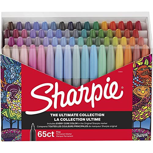 Sharpie Permanent Markers Ultimate Collection, Fine Point, Assorted Colors, 65 Count