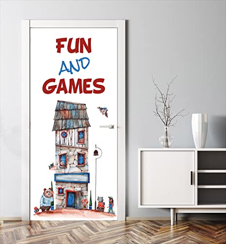 MyMaxxi | Tür bekleben mit Türtapete Selbstklebend 90x200 Fun Games Haus | Tür verschönern mit Türfolie | Türaufkleber XXL Türbilder | Türposter Mädchen und Junge