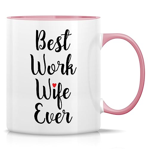 Retreez Lustige Tasse – Best Work Wife Ever 325 ml Keramik-Kaffeetassen – lustig, sarkasmus, sarkastisch, motivierend, inspirierende Geburtstagsgeschenke – weiße Tasse mit rosa Griff und Innenseite