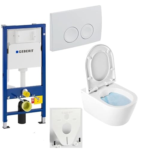GEBERIT Duofix Vorwandelement Basic + Wand Tiefspül WC URBAN SPÜLRANDLOS + WC-Sitz SoftClose + Betätigungsplatte DELTA25