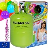 BALLONGAS FÜR 30 LUFTBALLONS + 25 BALLONS + FÜLLVENTIL + 25 ÖKO-BALLONSCHNUR | Helium Einweg Flasche Luftballon Folienballon Deko Geburtstag Party Hochzeit