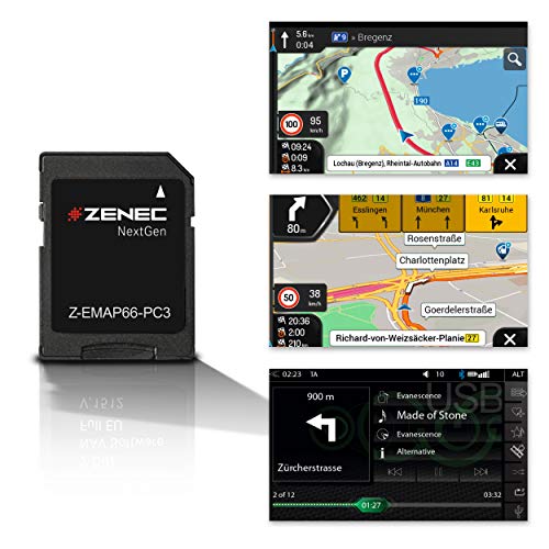 ZENEC Z-EMAP66-PC3: Micro SD-Karte mit PKW Navigation für ZENEC Autoradio/Multimediasystem Z-N966, 3-D Karten für Europa, TMC, TPEG