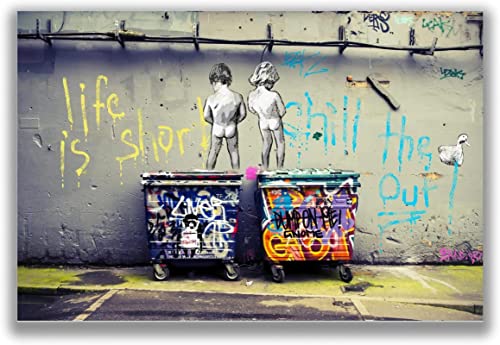 Banksy Graffiti-Leinwandbild, "Life is Short Chill,The Duck Out",Poster,Straße,Graffiti, Pop-Art-Gemälde, Druck auf Leinwand,Büro,Heimdekoration 90x130cm Kein Rahmen-10