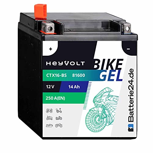 HeyVolt GEL Motorradbatterie 12V 14Ah YTX16-BS Suzuki VS 1400 Intruder VX51L VS1400