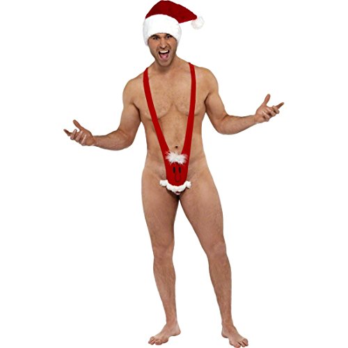 Amakando Mankini Weihnachtskostüm Borat Kostüm Weihnachtsmann Sexy Herren Santakini Weihnachtsunterwäsche String lustiger Badeanzug Tanga Weihnachten Unterwäsche