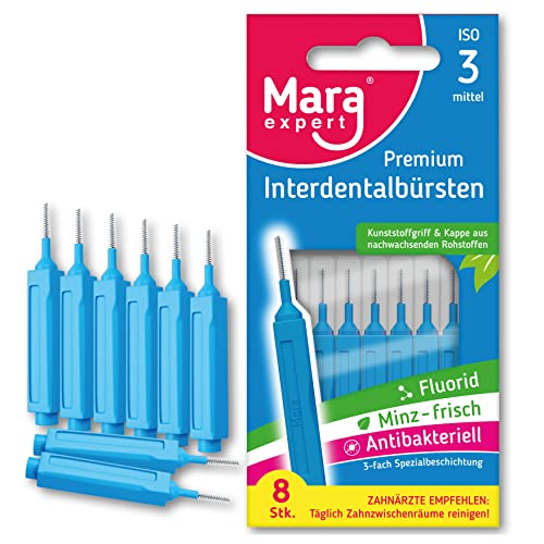 Interdentalbürste BLAU- MARA EXPERT | 0,6 mm ISO 3 Mittel | 8 Interdentalbürsten | Biokunststoff | Bürsten für Zahnzwischenräume | Mit Minz Geschmack - Chlorhexidin - Fluorid