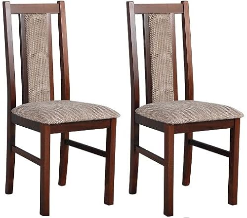 GREKPOL - Set 2 aus Esszimmerstühlen Sitz und Rückenlehne gepolsterter Stoff Velurs Stuhlen Polsterstuhl mit hoher Rückenlehne -BOS 14 (Nuss+Stoff Beige 2, 2-Er Set)
