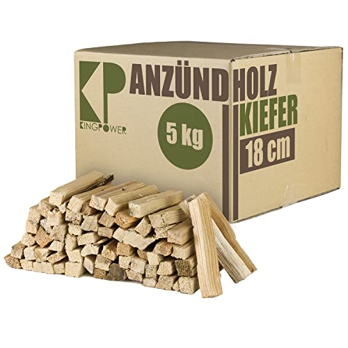 Anmachholz 5-100 kg Kiefer Anzündholz Anfeuerholz Brennholz Holz für Kamin Grill Ofen Trocken BBQ Smoker Kaminholz Anzünder 18 cm Ofenholz Ofenfertig Kingpower, Menge:5 kg