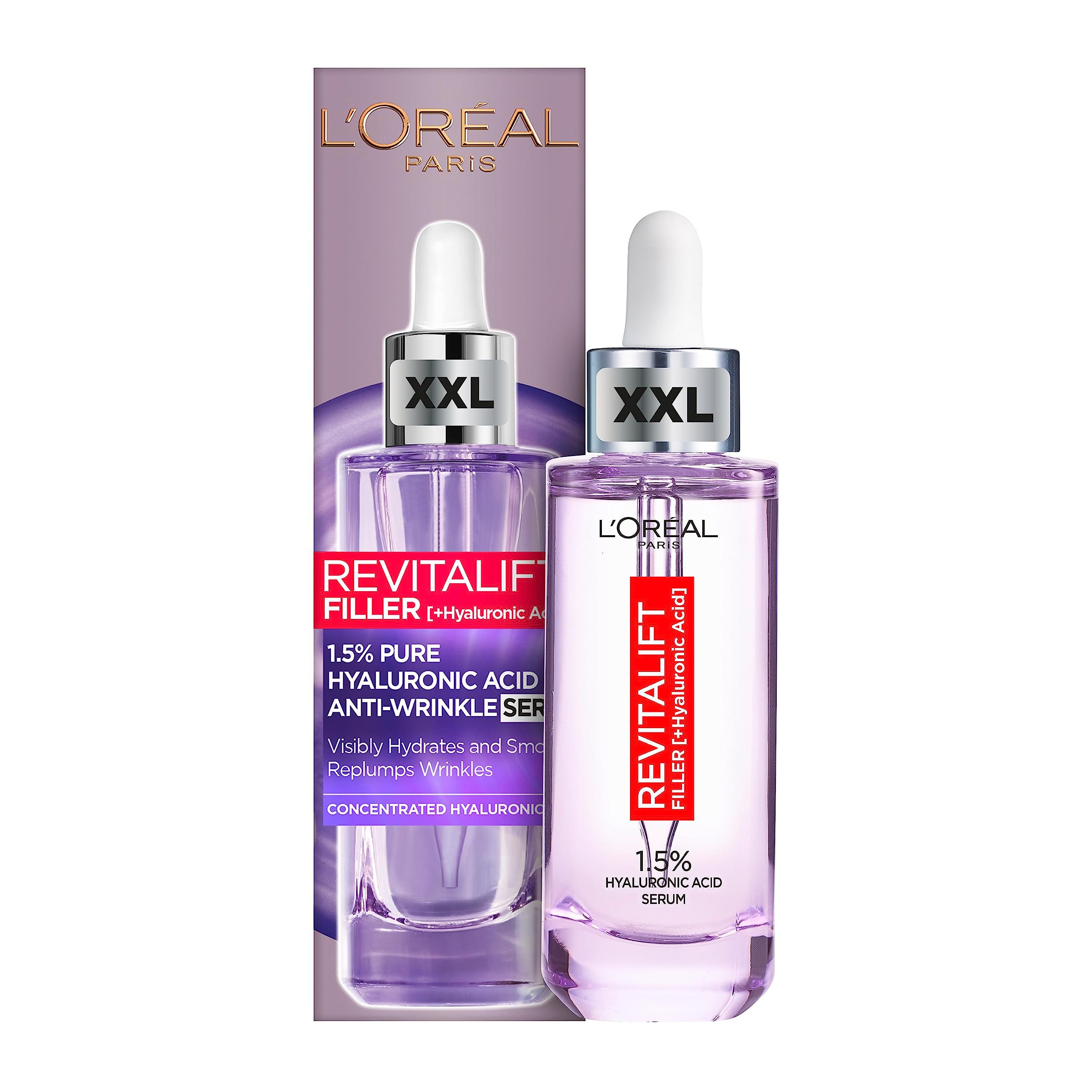 L'Oréal Paris Hyaluron Serum, Revitalift Filler, Anti-Aging Gesichtspflege, Anti-Falten, Mit 1,5% purer Hyaluronsäure und Vitamin C, 50 ml