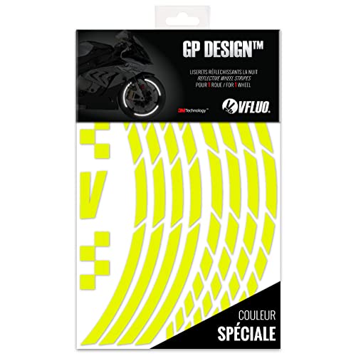 VFLUO GP Design™, Motorrad Retro reflektierende Felgenrandaufkleber Kit (1 Felge), 3M Technology™, 10mm breit (XL), Fluoreszierend Gelb