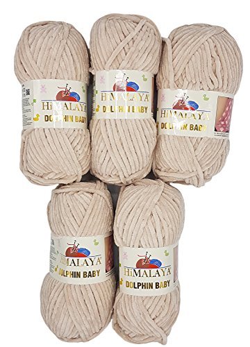5 x 100 Gramm Himalaya Dolphin Strickwolle, Babywolle , 500 Gramm Wolle Super Bulky (hell beige 80342)