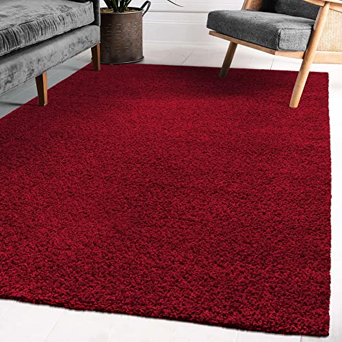 Impression Wohnzimmerteppich - Hochwertiger Öko-Tex zertifizierter Flächenteppich - Solid Color Teppich Rot - Größe 80x250