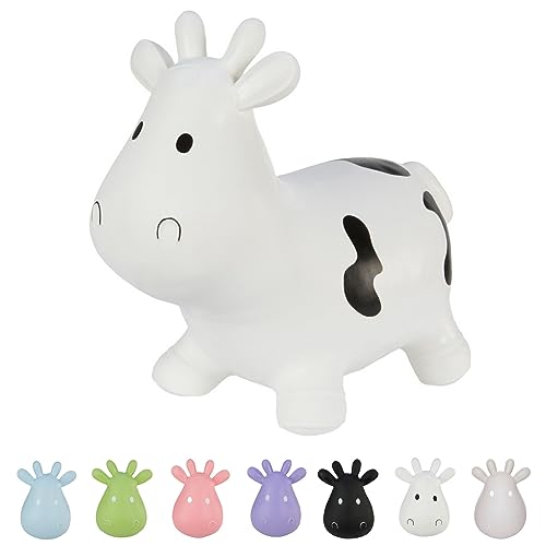 Hoppimals Tootiny Aufblasbarer Hüpftier Cow Hopper für Kinder ab 12 Monaten, Weiss, verpackt in Geschenkbox, Pumpe inklusive