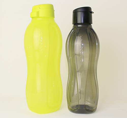TUPPERWARE Trinkflasche EcoEasy 1x 1,5L Limette Clip + 1x 1L Schwarz mit Clip Flasche + Ausstecher