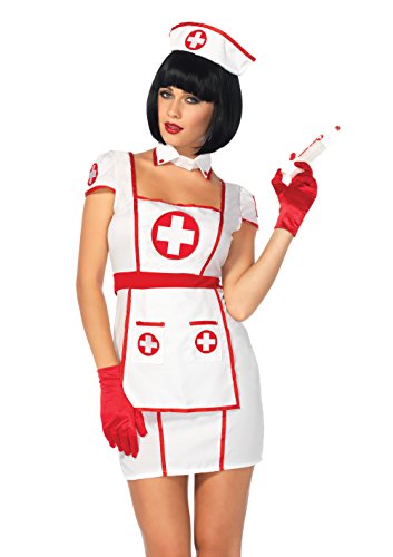 Leg Avenue 85539 3 teilig Set Krankenhaus Herzensbrecher, Damen Karneval Kostüm Fasching, M/L, weiß/rot