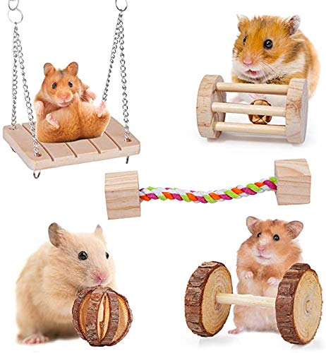 Tokenhigh 10 Stück Hamster-Kauspielzeug, Natürliches Kiefernholz, Meerschweinchen, Ratten, Chinchillas Spielzeug Zubehör,Übungsglocke, Zahnpflege, Molar Spielzeug für Kaninchen, Vögel, Häschen