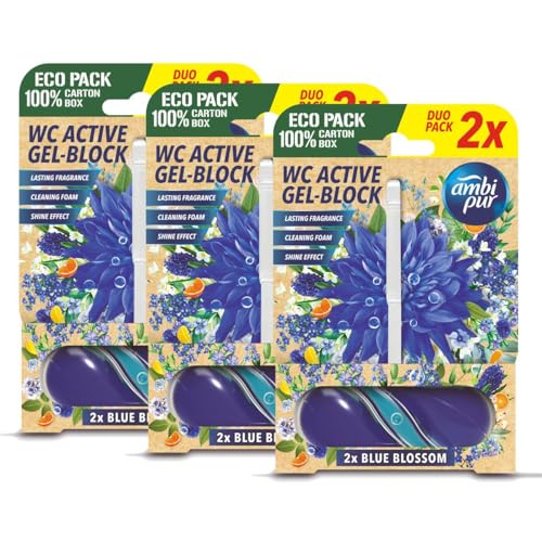 Ambi Pur WC Active Gel-Block 2x45g Blue Blossom - WC Duft (3er Pack)