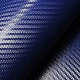 RINGGLO Autofolie Carbon Folie 3D Auto Folie Selbstklebende Kohlefaser-Vinylfolie,(100X63 cm),Blau