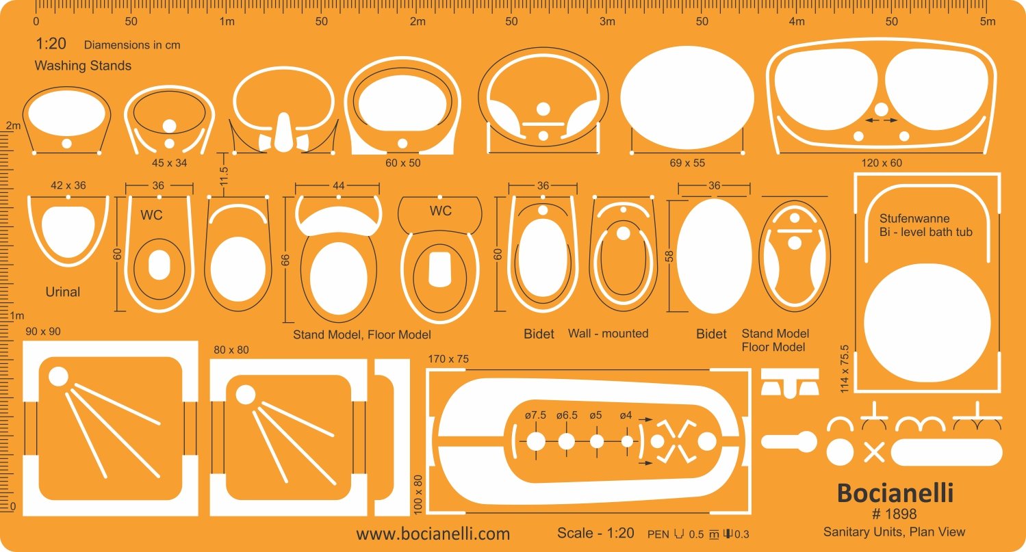 Maßstab 1: 20 Architektonische darüber Sanitär Beschläge Architekt Ausarbeitung Schablone – Technische Ausarbeitung Design Waschtisch Plan Symbole