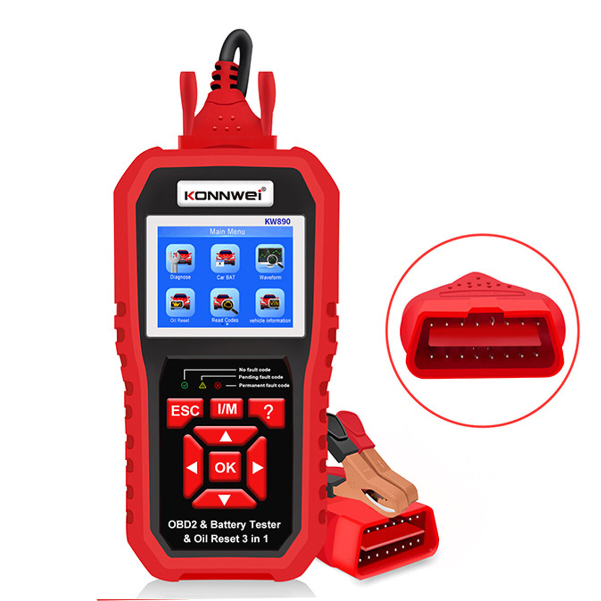 KONNWEI KW890 OBD2 12V Automatischer Fehlerdiagnose-Scanner Instrument Batterietester Ölservice-Licht-Reset für Blei-Säu