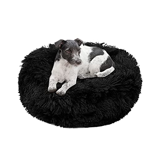 wuuhoo® Hundebett Fluffy 50cm Donut für kleine und mittelgroße Hunde - weiches Haustierbett, waschbares Hundekörbchen für Hund oder Katze, Flauschiger Hundekorb schwarz
