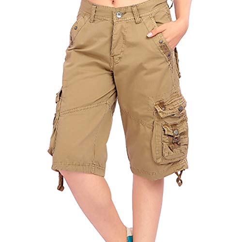 Daytwork Damen Freizeit Cargo Shorts - Frauen Straight Baumwolle Cycling Camping Kampfhose Multi Taschen Kurze Hose