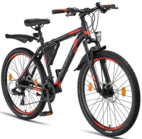 Licorne Bike Effect Premium Mountainbike, Aluminium, Fahrrad für Jungen, Mädchen, Herren und Damen - 21 Gang-Schaltung - Scheibenbremse- Herrenrad - Schwarz/Orange 2xDisc-Bremse