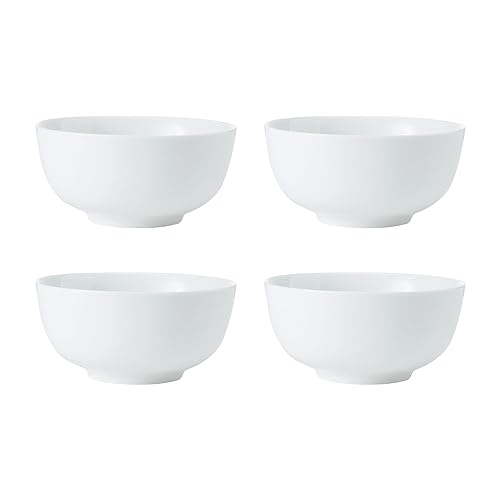 Mikasa Chalk 4-teiliges Porzellan-Müslischalen-Set, weiß | Porzellan-Suppenschalen | Set weißer kleiner Schalen, 14cm - Geschenkkarton, mikrowellen- und spülmaschinenfest