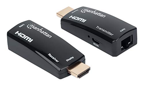 MANHATTAN 1080p HDMI over Ethernet Extender Kit in kompaktem Format HDMI-Signalverlängerung mit 1080p@60Hz bis zu 60 m über ein einzelnes Cat6-Netzwerkkabel, Sender- und Empfängermodul, Power over Cable, ultrakompaktes Format, schwarz (207539)