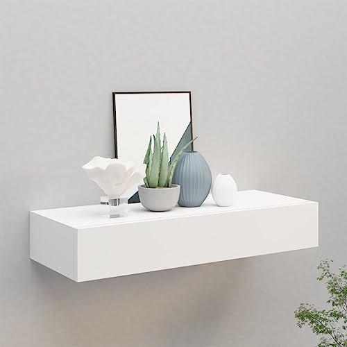 Toshilian Wandregal mit Schublade Weiß 60x23,5x10 cm MDF