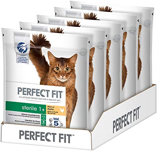 Perfect Fit Katzenfutter Trockenfutter Pro-Sterile für sterilisierte/ kastrierte Katzen Adult 1+ Reich an Huhn, 5 Beutel (5 x 750g)