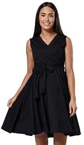 HAPPY MAMA. Damen Umstands Stillkleid Lagendesign V-Ausschnitt Empire-Taille. 078p (Schwarz, 38, M)