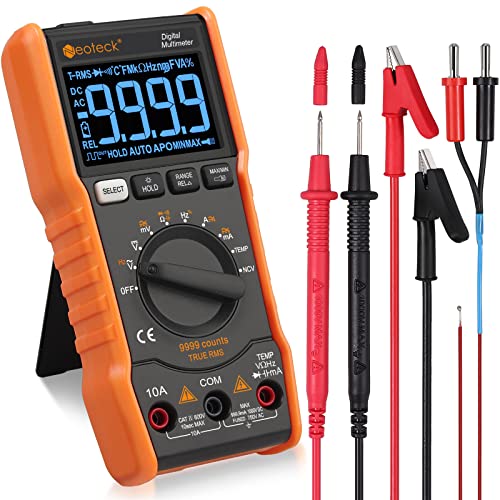 Neoteck Digital Multimeter mit LCD Anzeige TRMS 9999 Zähler Auto/Manueller Bereich NCV Tester Multimeter Spannung Strom Widerstand Temperatur - Orange