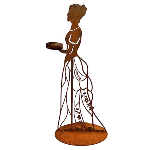 Terma Stahldesign Rost Figur Dame Blumenmädchen mit Kerzenhalter 50cm Handmade Germany Gartendeko für draußen und drinnen Gartendeko Metall, rost außen