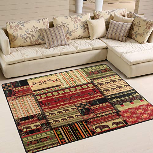 Use7 Teppich, afrikanischer Stil, Elefant, Azteken-Muster, Tribal-Design, Bohemian-Stil, für Wohnzimmer/Schlafzimmer, Textil, Mehrfarbig, 160cm x 122cm(5.3 x 4 feet)