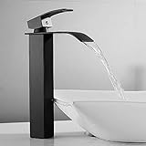 Badezimmerarmatur für Wasserfall-Waschbecken, Mischbatterie für Waschbecken, hoch, modern, aus Messing (Schwarz matt)
