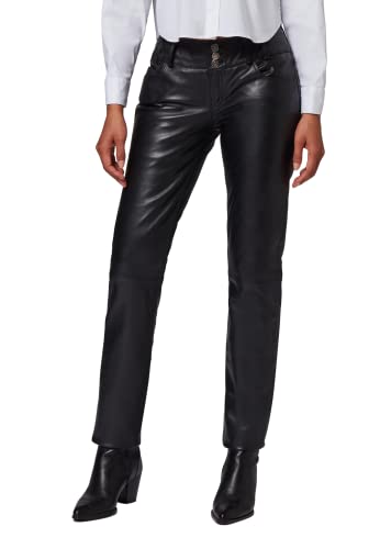 RICANO Skinny Pant Damen Lederhose aus Lamm Nappa Echtleder in schwarz mit schwarzen oder weißen Nähten (Schwarz - Schwarze Nähte, L)