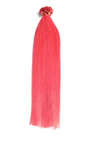Pinke Keratin Bonding Extensions 100% Remy Echthaar Human Hair - 25x 1g 45cm Glatte Strähnen - Lange Haare mit Keratin Bondings U-Tip Haarverlängerung Haarverdichtung-Farbe:Pink