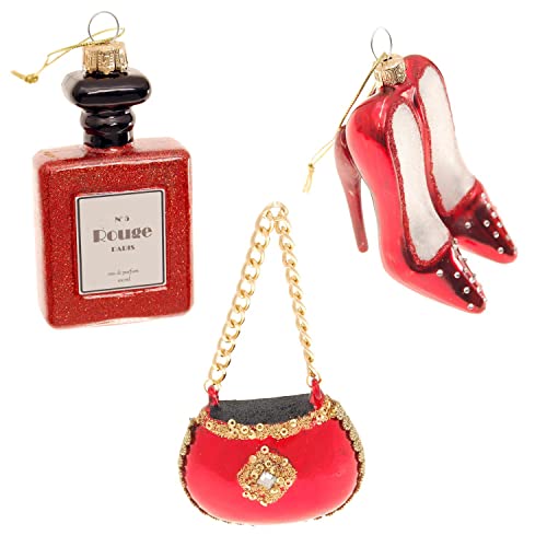 Set „Lady in Red“ (High Heels 9cm, Handtasche 6cm, Parfümfl Asche 9cm)