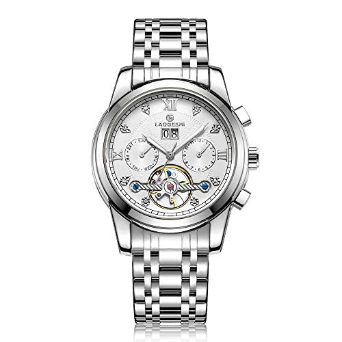 Armbanduhren,Herren Tourbillon Uhrenkalender Automatic Mechanical Watch, Natural White Face
