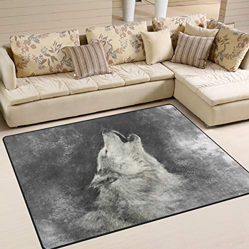 Use7 Grauer Wolf Teppich für Wohnzimmer, Schlafzimmer, 160 cm x 122 cm