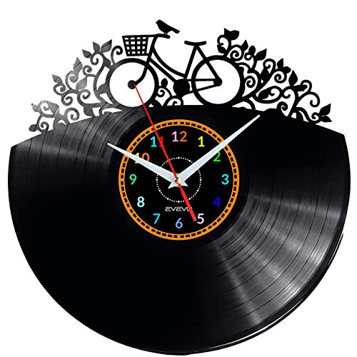 EVEVO Fahrrad Wanduhr Vinyl Schallplatte Retro-Uhr groß Uhren Style Raum Home Dekorationen Tolles Geschenk Wanduhr Fahrrad