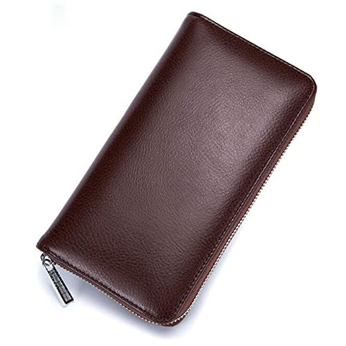TABKER Herren Geldbörse Men Wallet Genuine Leather Passport Long Large Capacity or Multi Function Card Holder Unisex Wallets (Color : Coffee)