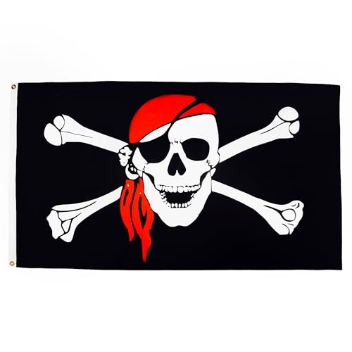 AZ FLAG Flagge Pirat ROTES Halstuch 250x150cm - Piraten Totenkopf Fahne 150 x 250 cm - flaggen Top Qualität