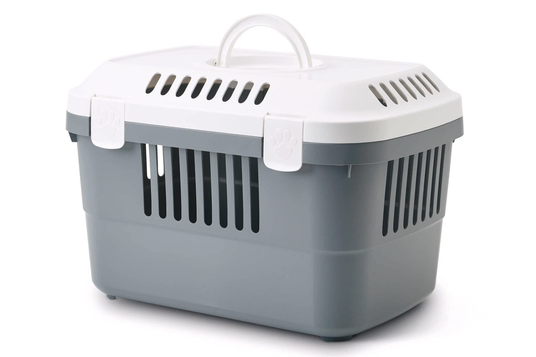 Transportbox für Meerschweinchen, Kaninchen, Katzen, Nager und kleine Hunde Weiss-Grau