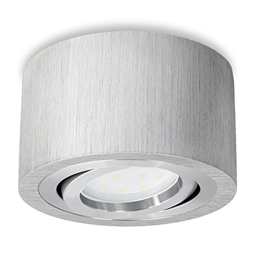 SSC-LUXon® runde LED Deckenlampe Aufbau in Alu gebürstet (flach & schwenkbar) - Spot Ø 90 mm inkl. 5W LED-Modul neutralweiß