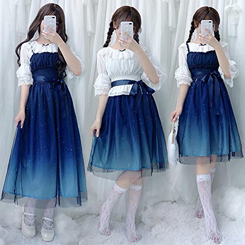 ZYONG Japanische süße Lolita Kleid Vintage Sternenhimmel Gradient Gaze Prinzessin Victorian Kleid Kawaii Mädchen Gothic Lolita