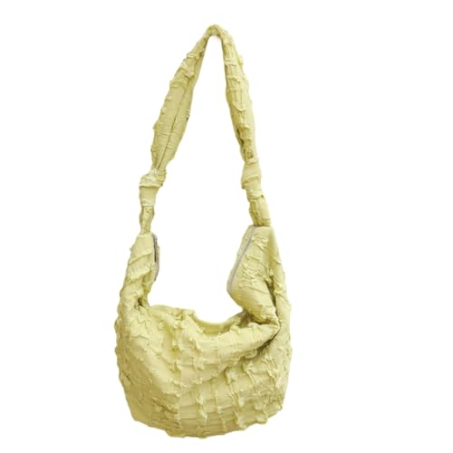 CASNO Taschen für Damen, Segeltuch, großes Fassungsvermögen, geknotet, breiter Riemen, einfarbig, plissiert, gerüscht, Handtasche, lässige Umhängetasche, gelb
