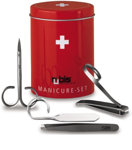 Rubis Swiss Box - Nagelpflegeset in Geschenkbox - Maniküre Set mit Pinzette, Nagelknipser, Nagelschere, Nagelpfeile - Nagelset